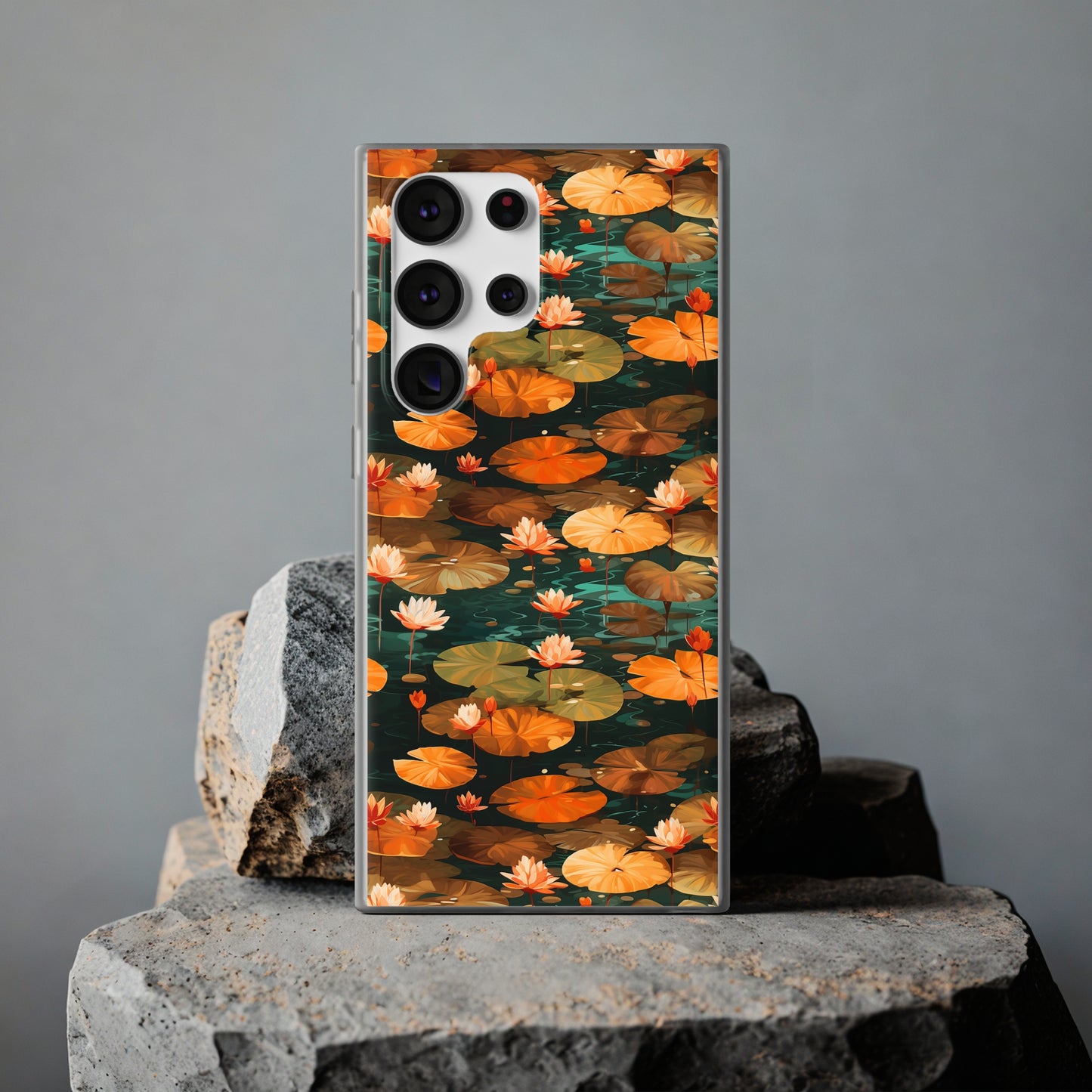 Orange Lotus Whisper: Autumn on the Water - Flexible Phone Case