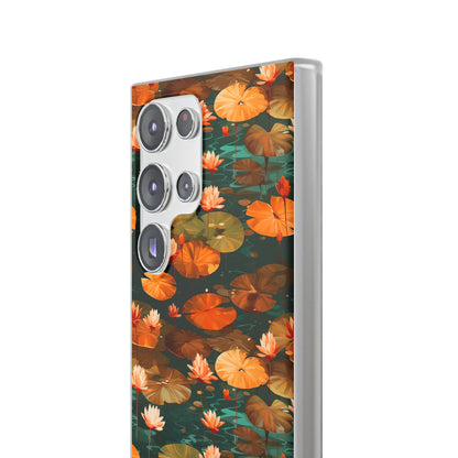 Orange Lotus Whisper: Autumn on the Water - Flexible Phone Case