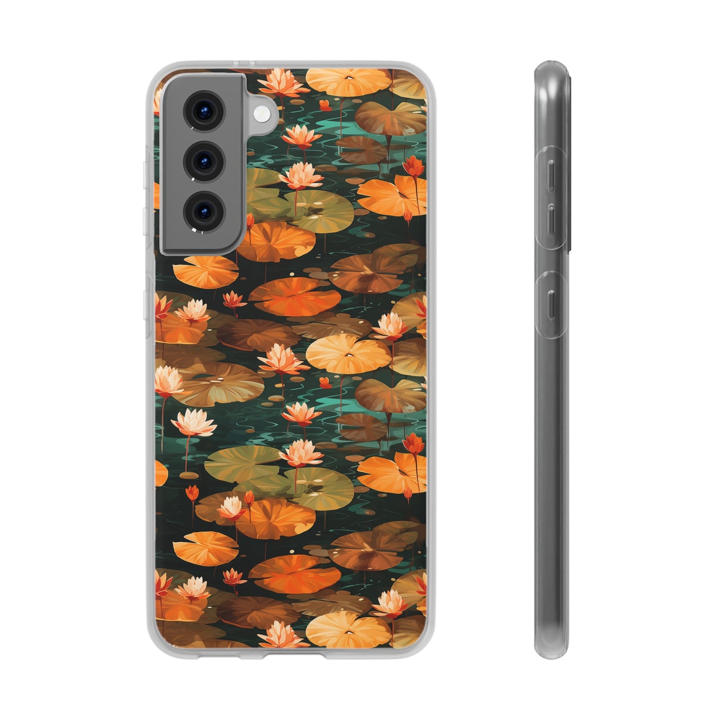 Orange Lotus Whisper: Autumn on the Water - Flexible Phone Case