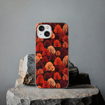 Crimson Forest: Autumn Trees in Vibrant Detail - Flexible Phone Case