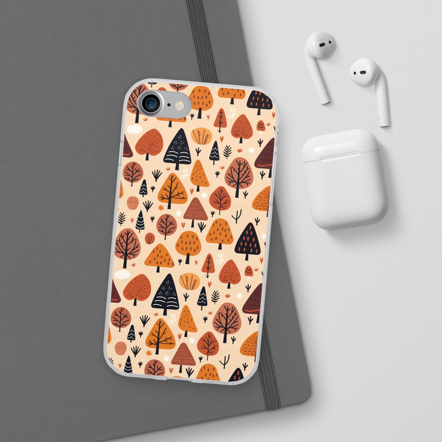 Terracotta Tree Tapestry: A Playful Autumn Mosaic - Flexible Phone Case