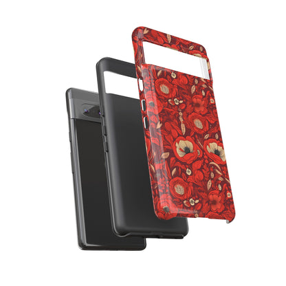 Radiant Spring Blossoms Tough Phone Case - Vibrant Red Floral Design