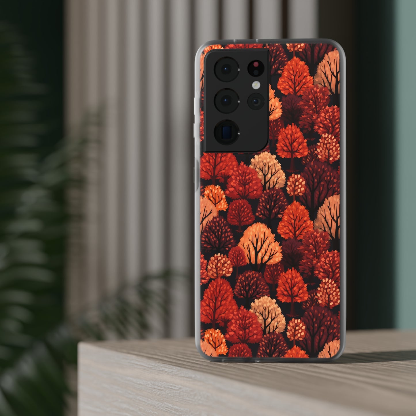 Crimson Forest: Autumn Trees in Vibrant Detail - Flexible Phone Case