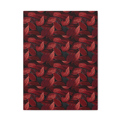 Scarlet Whispers: Lush Autumn Colours in Botanical Bliss - Satin Canvas, Stretched