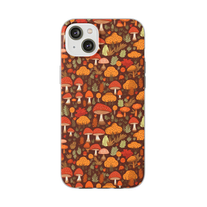 Autumn Spore Wonderland: Enchanting Mushroom and Leaf Designs - Flexible Phone Case