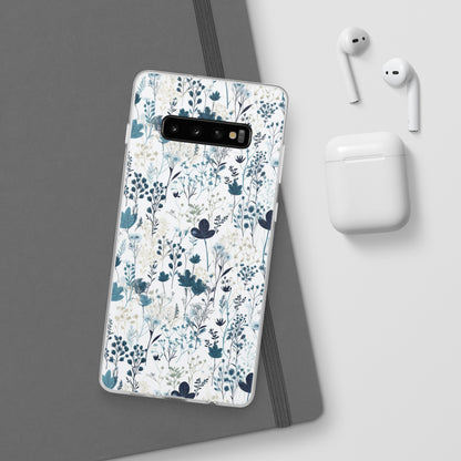 Serene Blue Wildflower Phone Case - Elegant White Background Design - Spring Collection - Flexi Cases Phone Case Pattern Symphony Samsung Galaxy S10 Plus with gift packaging  