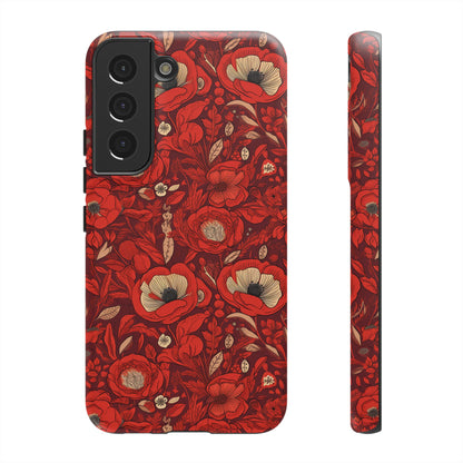 Radiant Spring Blossoms Tough Phone Case - Vibrant Red Floral Design