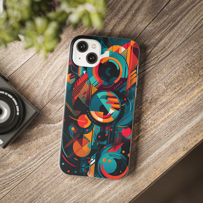 Vibrant Geometric Fusion Phone Case - Bold Squares & Circles Design - Flexi Cases Phone Case Pattern Symphony iPhone 14 Plus  