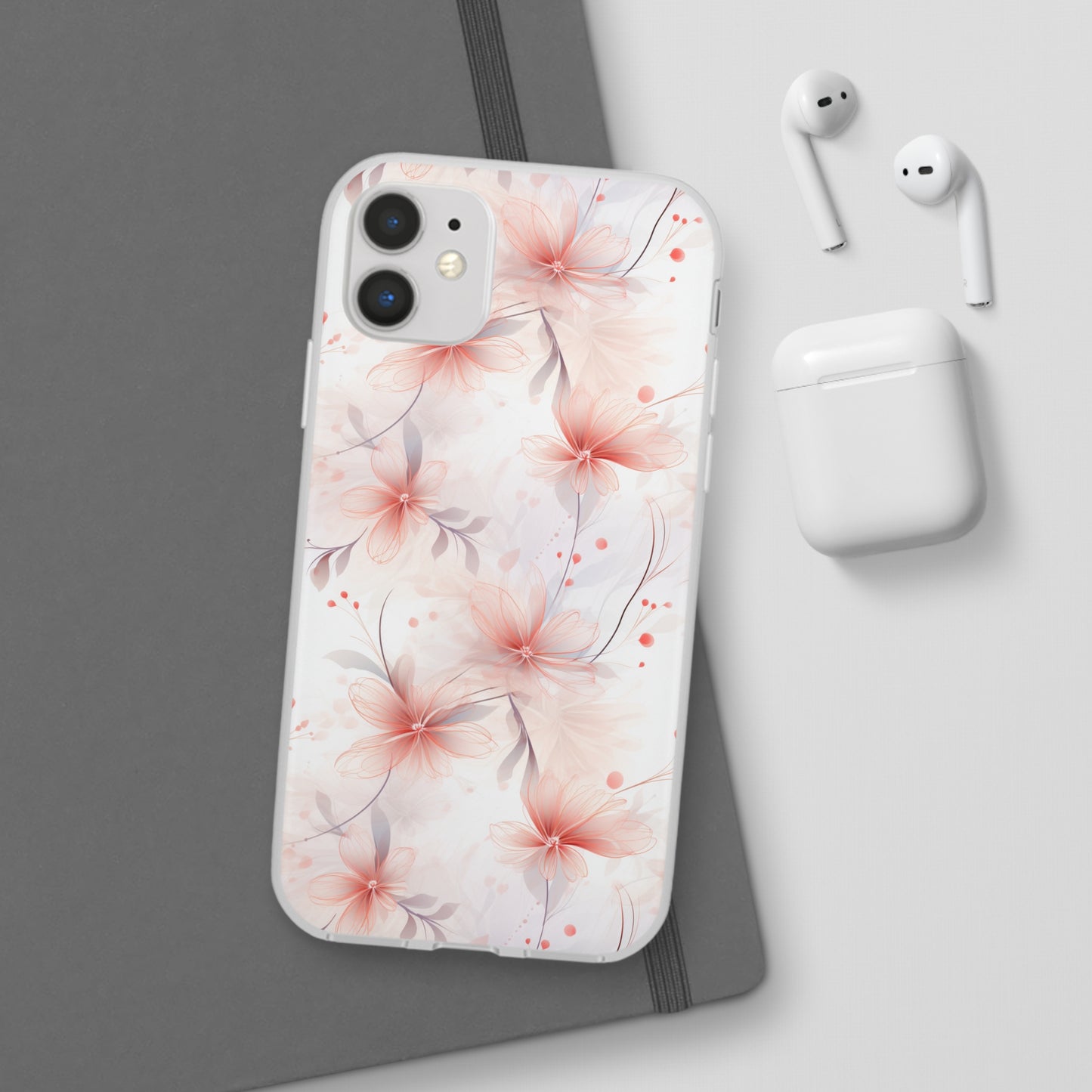 Whispering Petals: Subtle Grey & Pastel Red Gradient Phone Case