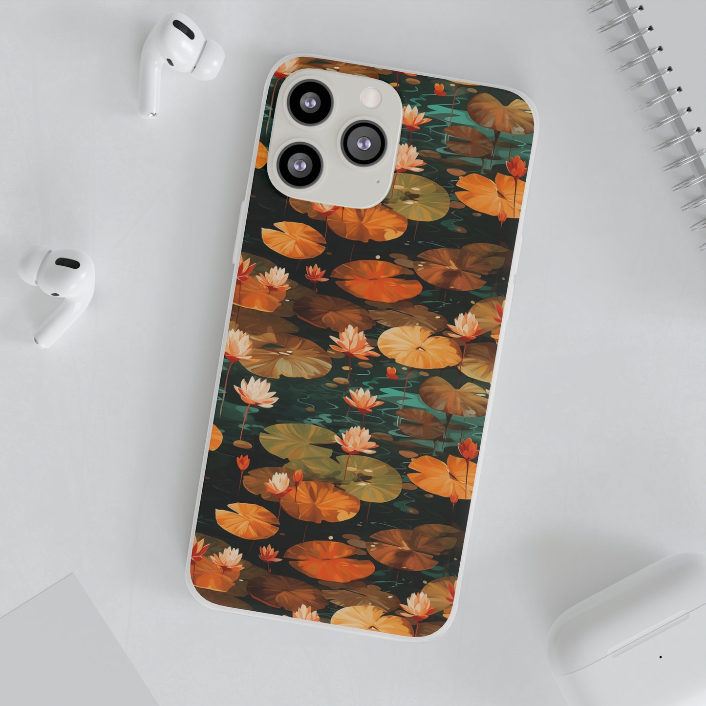 Orange Lotus Whisper: Autumn on the Water - Flexible Phone Case