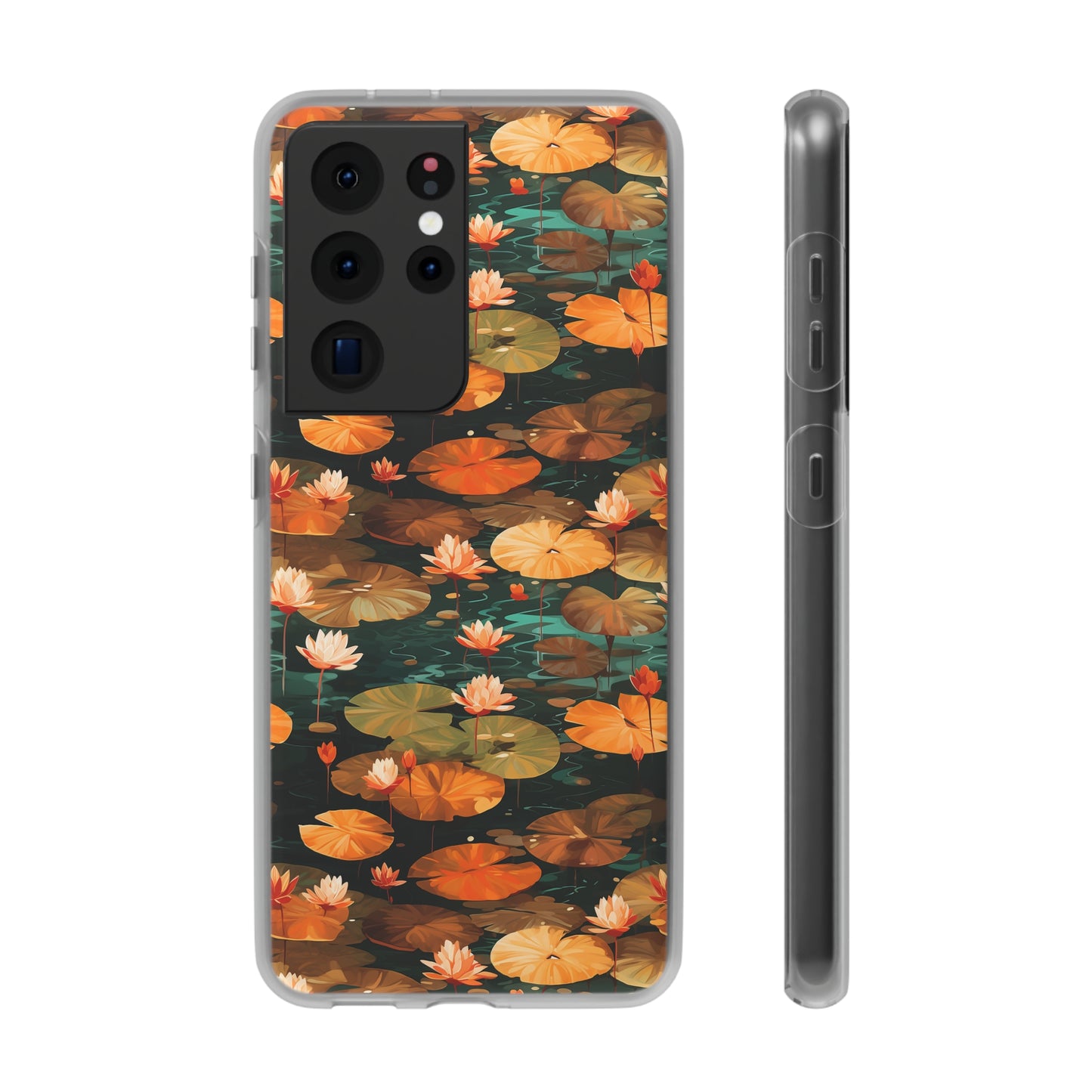 Orange Lotus Whisper: Autumn on the Water - Flexible Phone Case