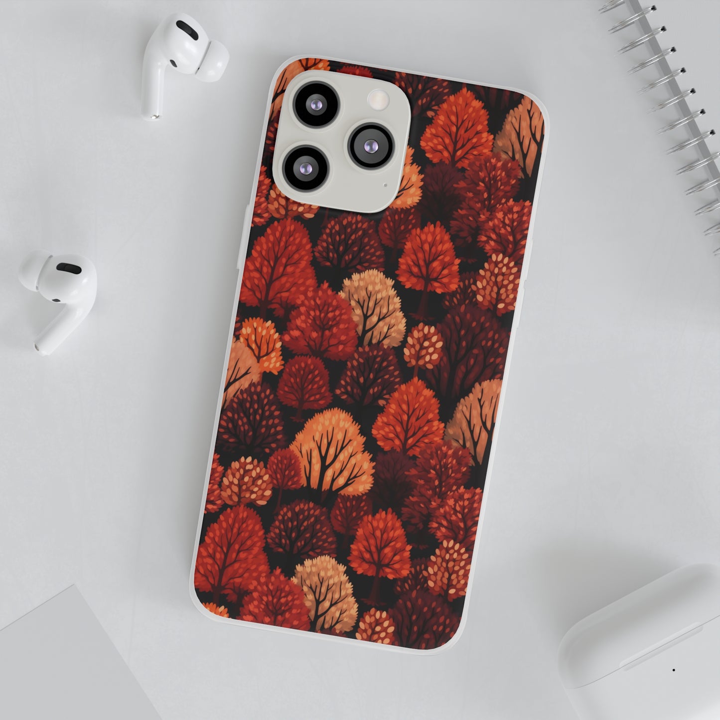 Crimson Forest: Autumn Trees in Vibrant Detail - Flexible Phone Case