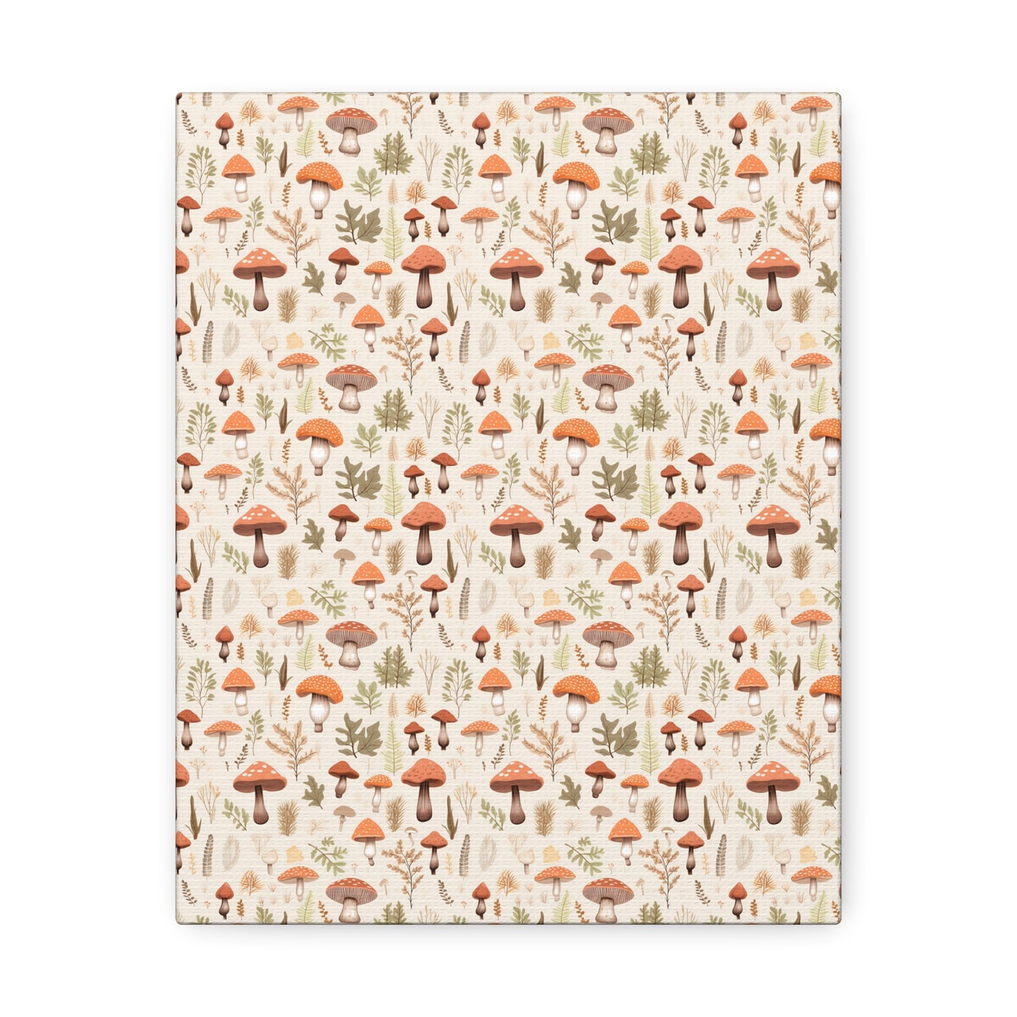 Mushroom Haven: Autumnal Tones Botanical Illustration - Satin Canvas, Stretched