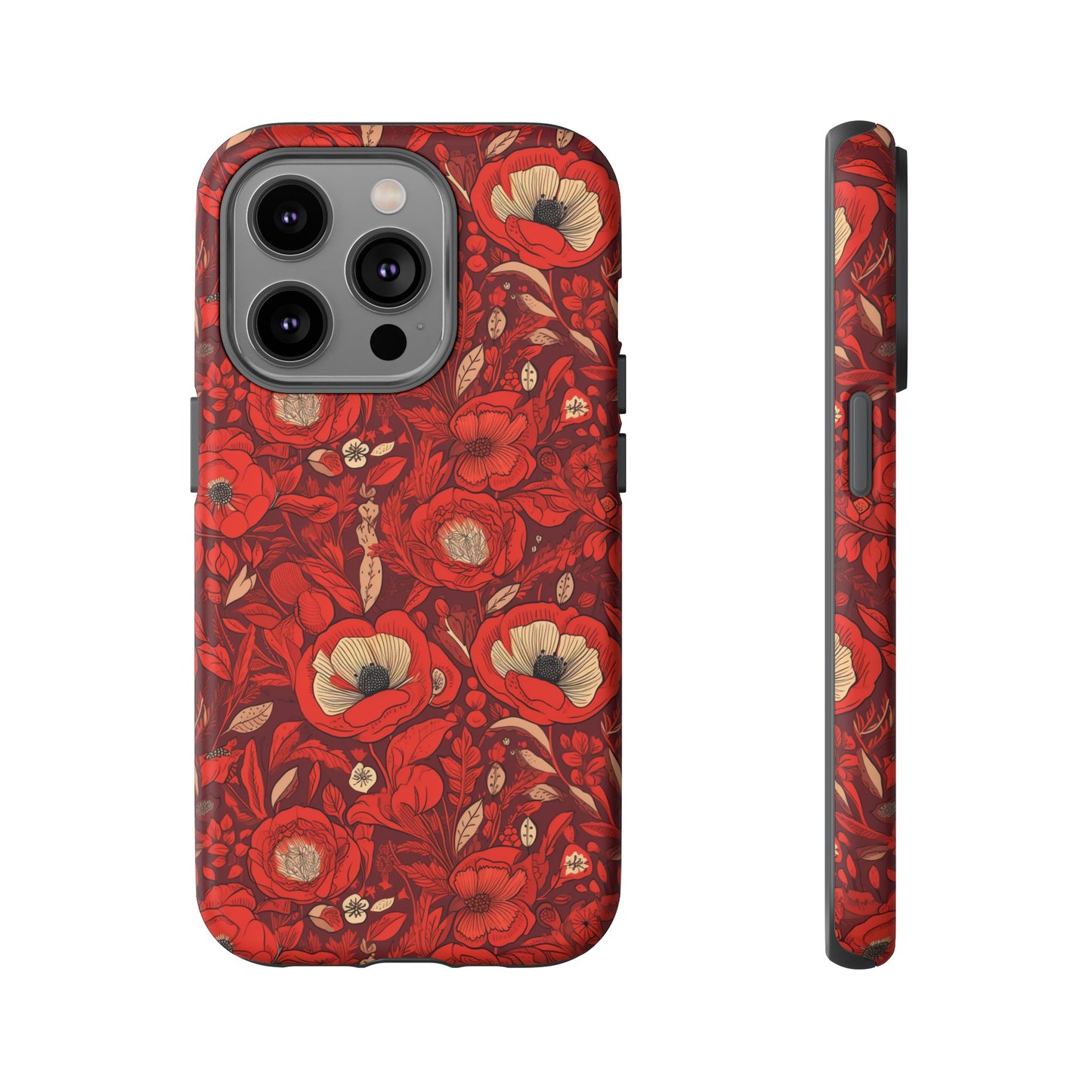 Radiant Spring Blossoms Tough Phone Case - Vibrant Red Floral Design