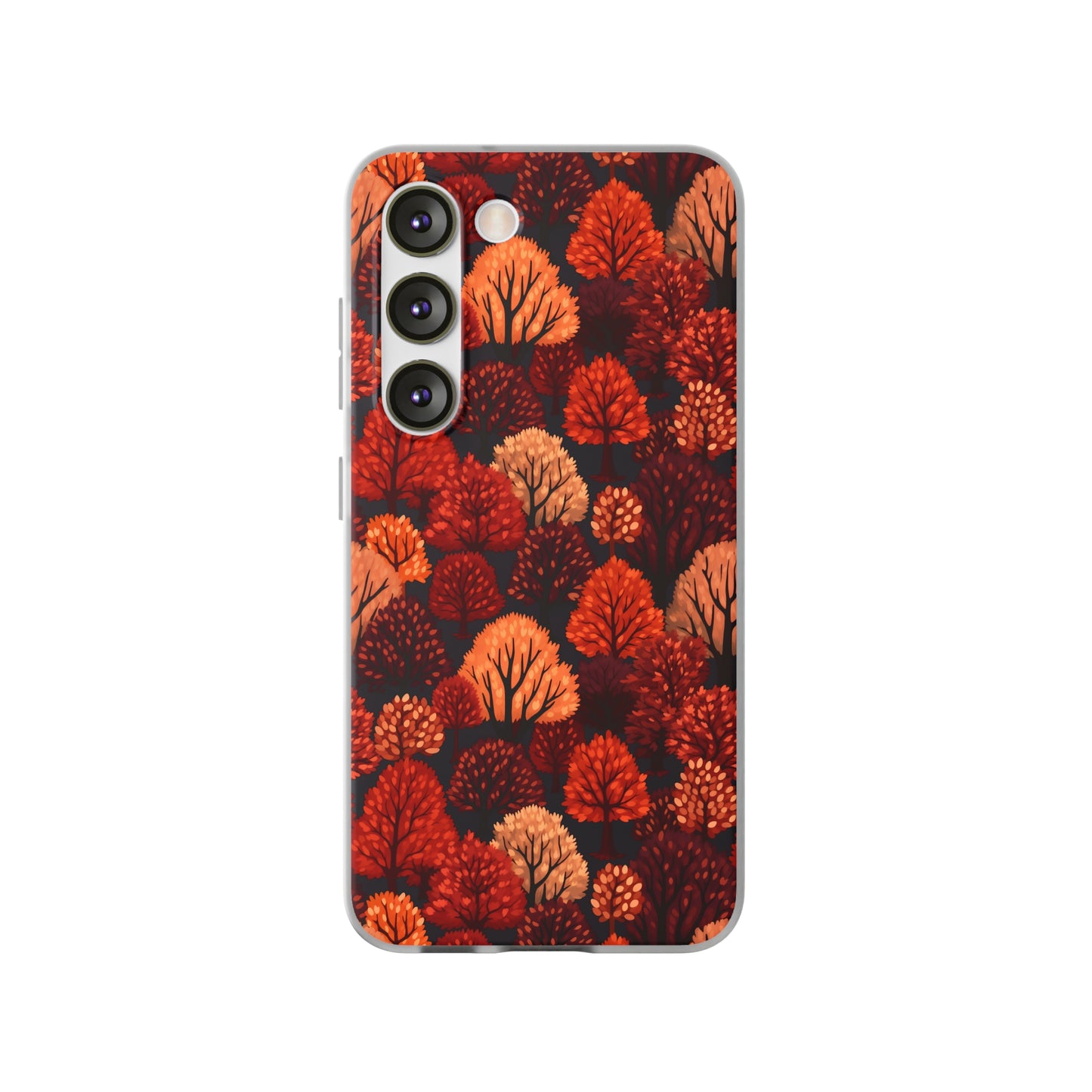 Crimson Forest: Autumn Trees in Vibrant Detail - Flexible Phone Case