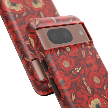 Radiant Spring Blossoms Tough Phone Case - Vibrant Red Floral Design