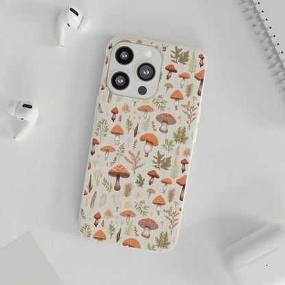 Mushroom Haven - Autumnal Tones Botanical illustration - Flexible Phone Case