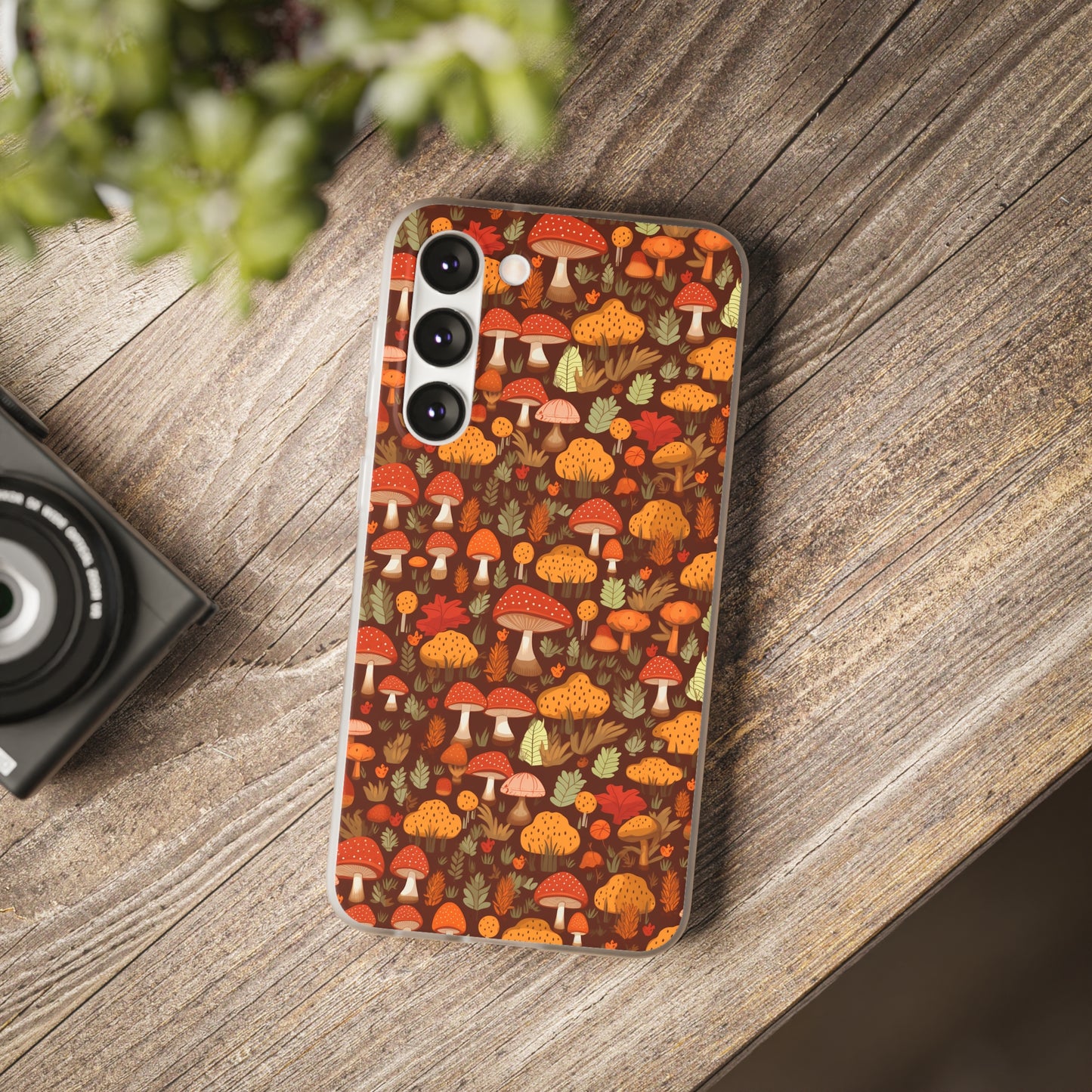 Autumn Spore Wonderland: Enchanting Mushroom and Leaf Designs - Flexible Phone Case