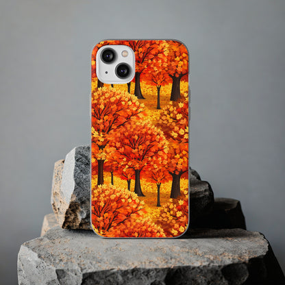 Impasto-Style Woodlands: High-Contrast Autumn Foliage - Flexible Phone Case