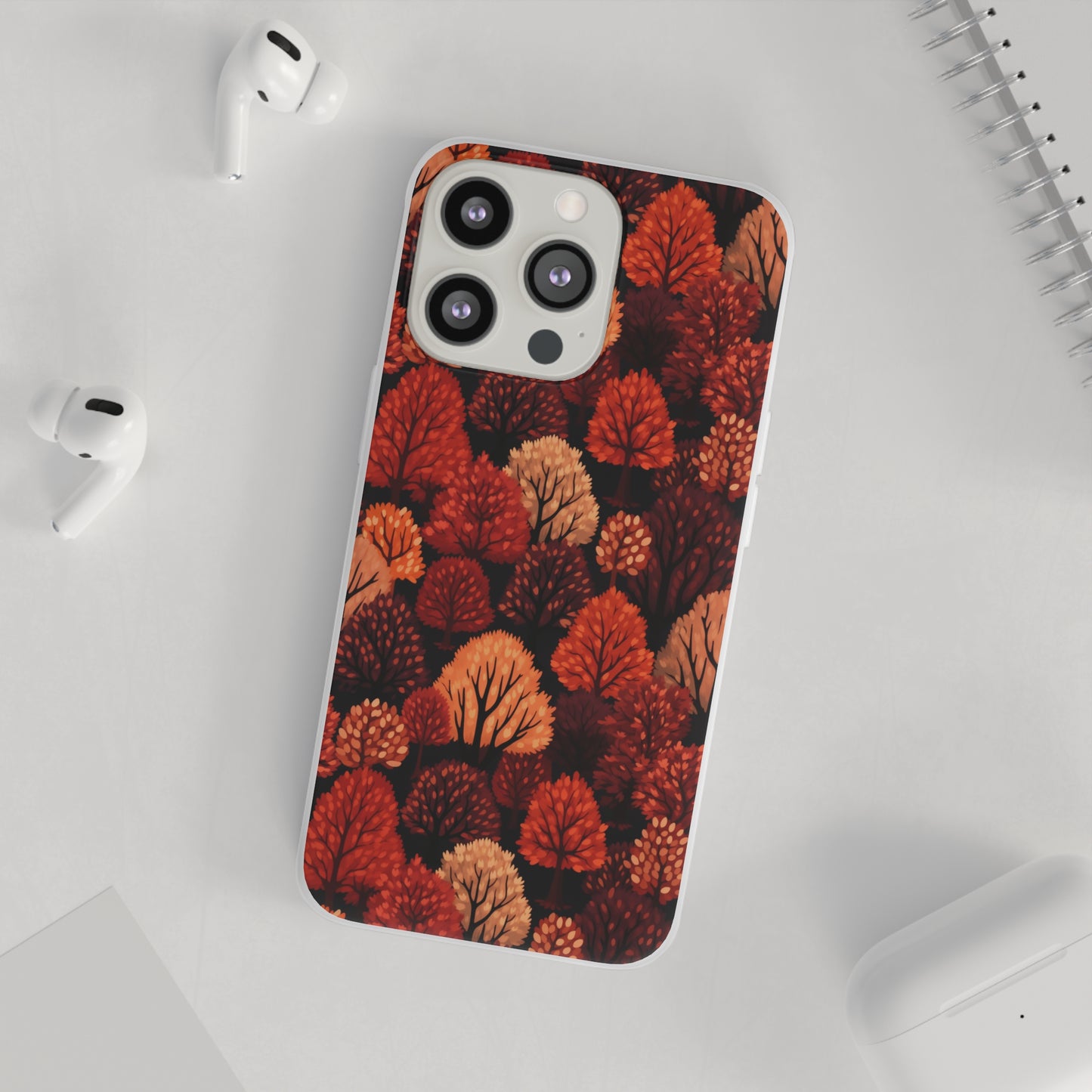 Crimson Forest: Autumn Trees in Vibrant Detail - Flexible Phone Case