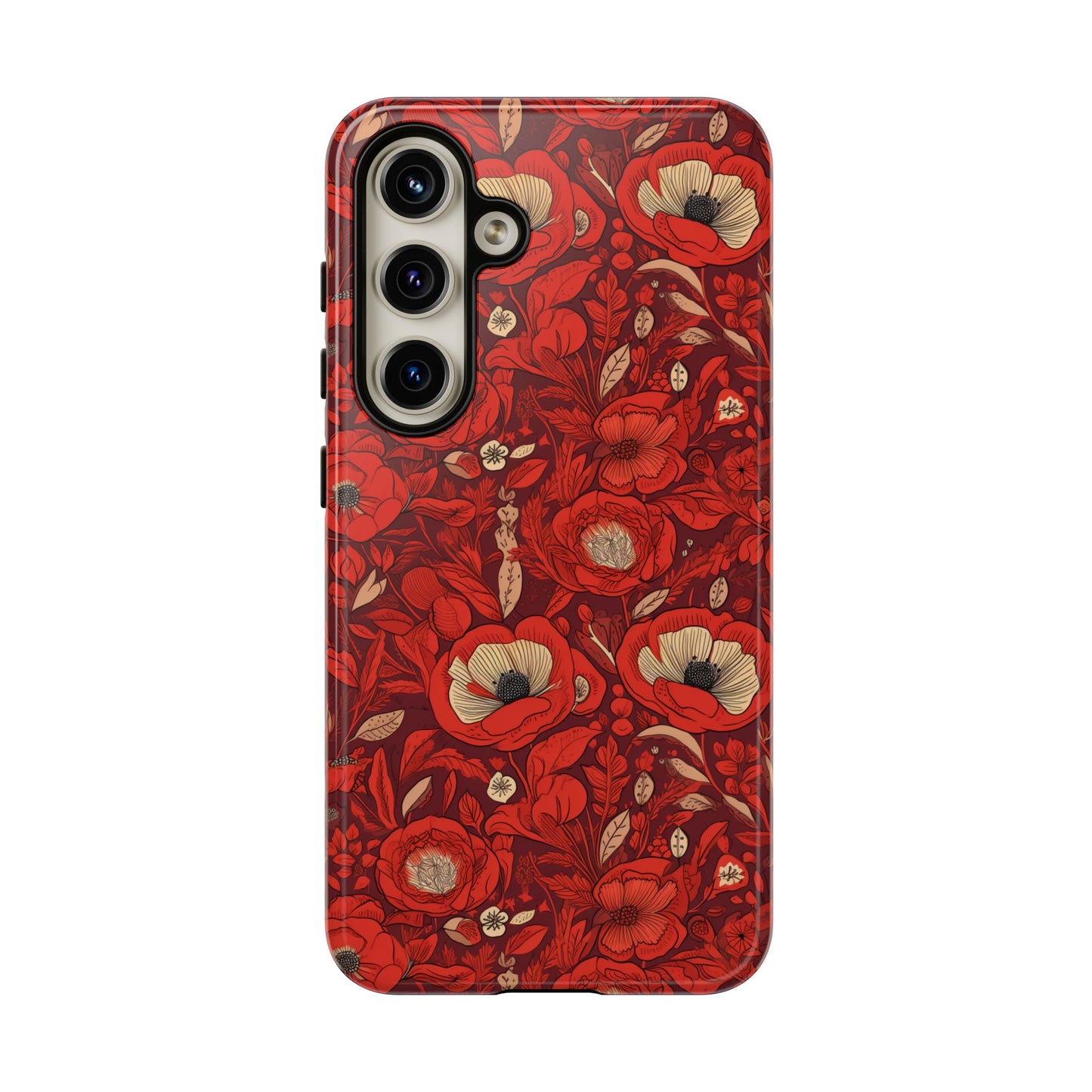 Radiant Spring Blossoms Tough Phone Case - Vibrant Red Floral Design