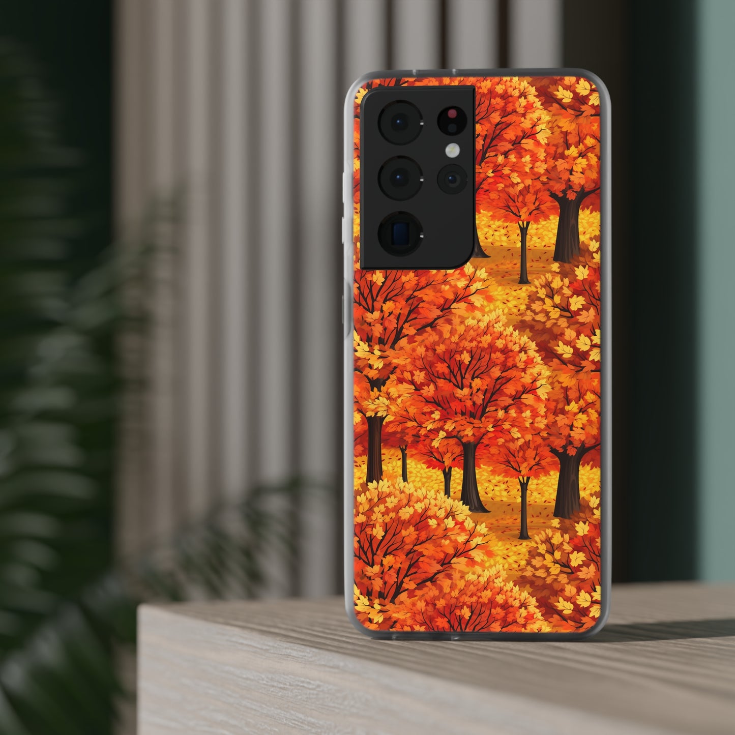 Impasto-Style Woodlands: High-Contrast Autumn Foliage - Flexible Phone Case