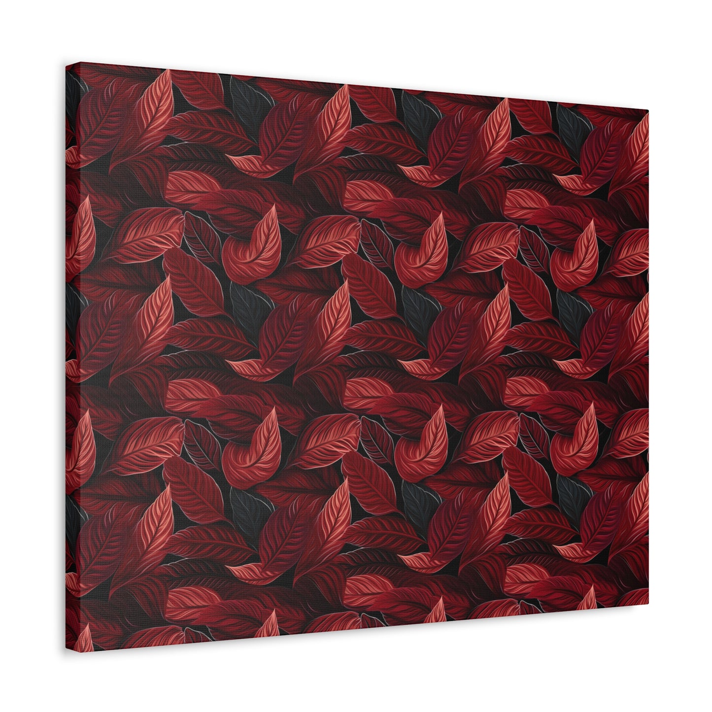 Scarlet Whispers: Lush Autumn Colours in Botanical Bliss - Satin Canvas, Stretched