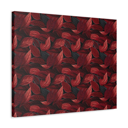 Scarlet Whispers: Lush Autumn Colours in Botanical Bliss - Satin Canvas, Stretched