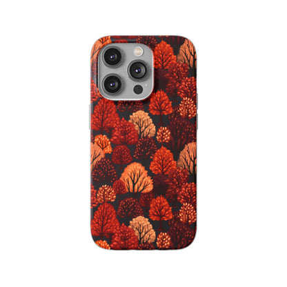 Crimson Forest: Autumn Trees in Vibrant Detail - Flexible Phone Case