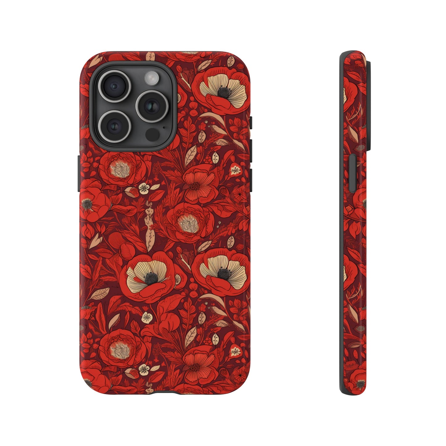 Radiant Spring Blossoms Tough Phone Case - Vibrant Red Floral Design