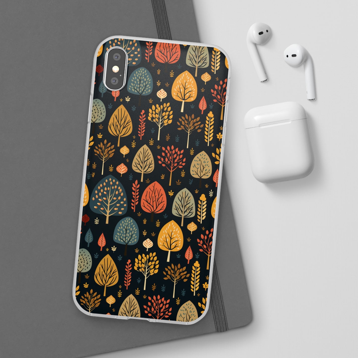 Mid-Century Mosaic: Dappled Leaves and Folk Imagery - Flexible Phone Case