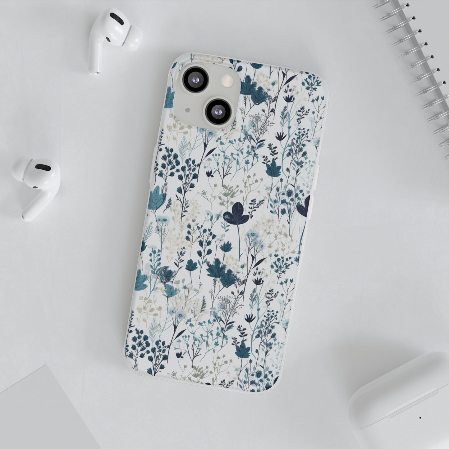 Serene Blue Wildflower Phone Case - Elegant White Background Design - Spring Collection - Flexi Cases Phone Case Pattern Symphony iPhone 13  