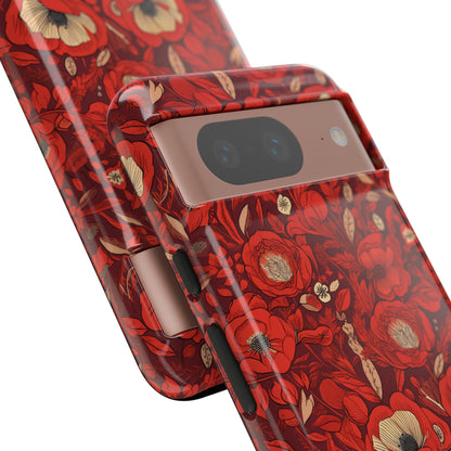 Radiant Spring Blossoms Tough Phone Case - Vibrant Red Floral Design