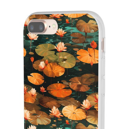 Orange Lotus Whisper: Autumn on the Water - Flexible Phone Case