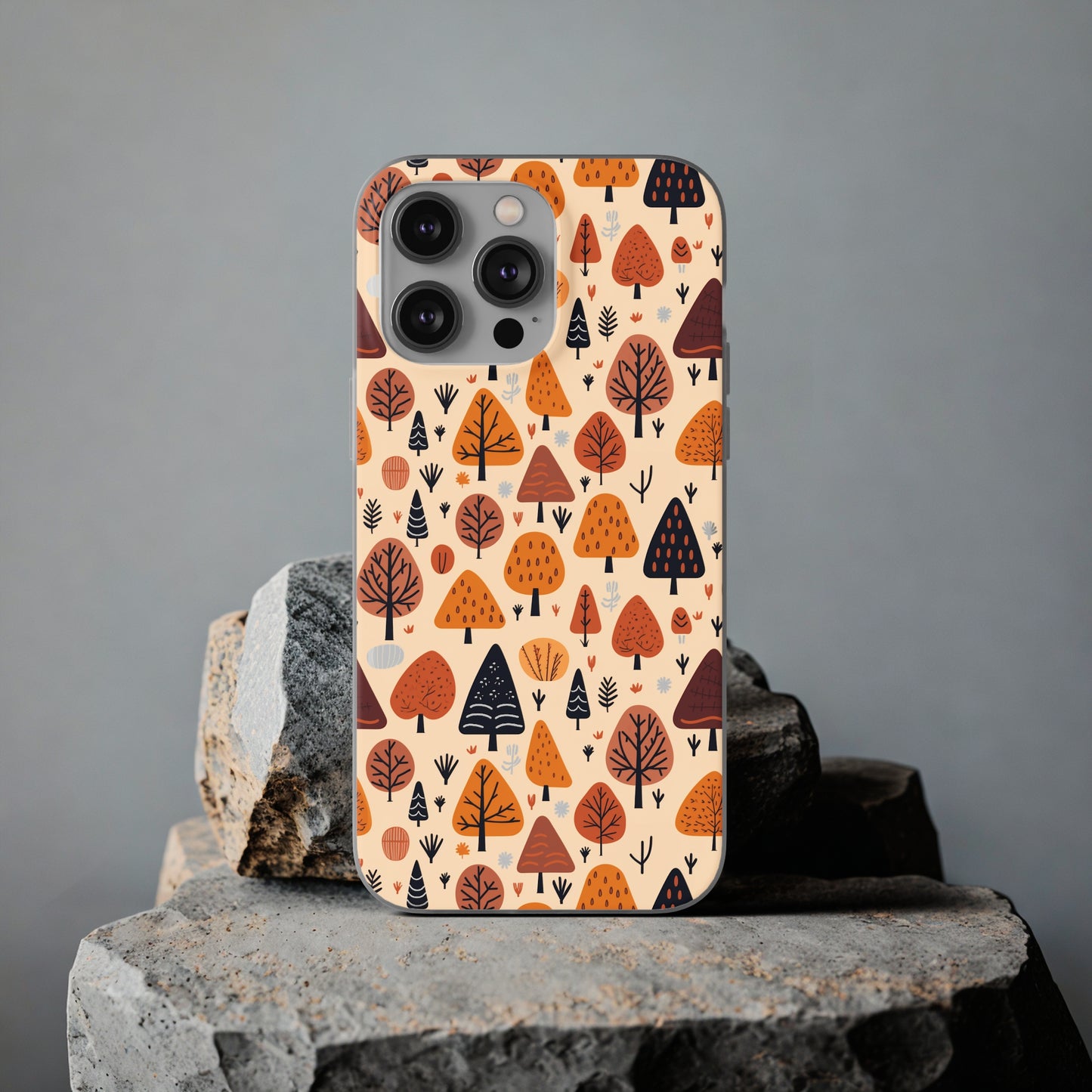 Terracotta Tree Tapestry: A Playful Autumn Mosaic - Flexible Phone Case