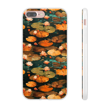 Orange Lotus Whisper: Autumn on the Water - Flexible Phone Case