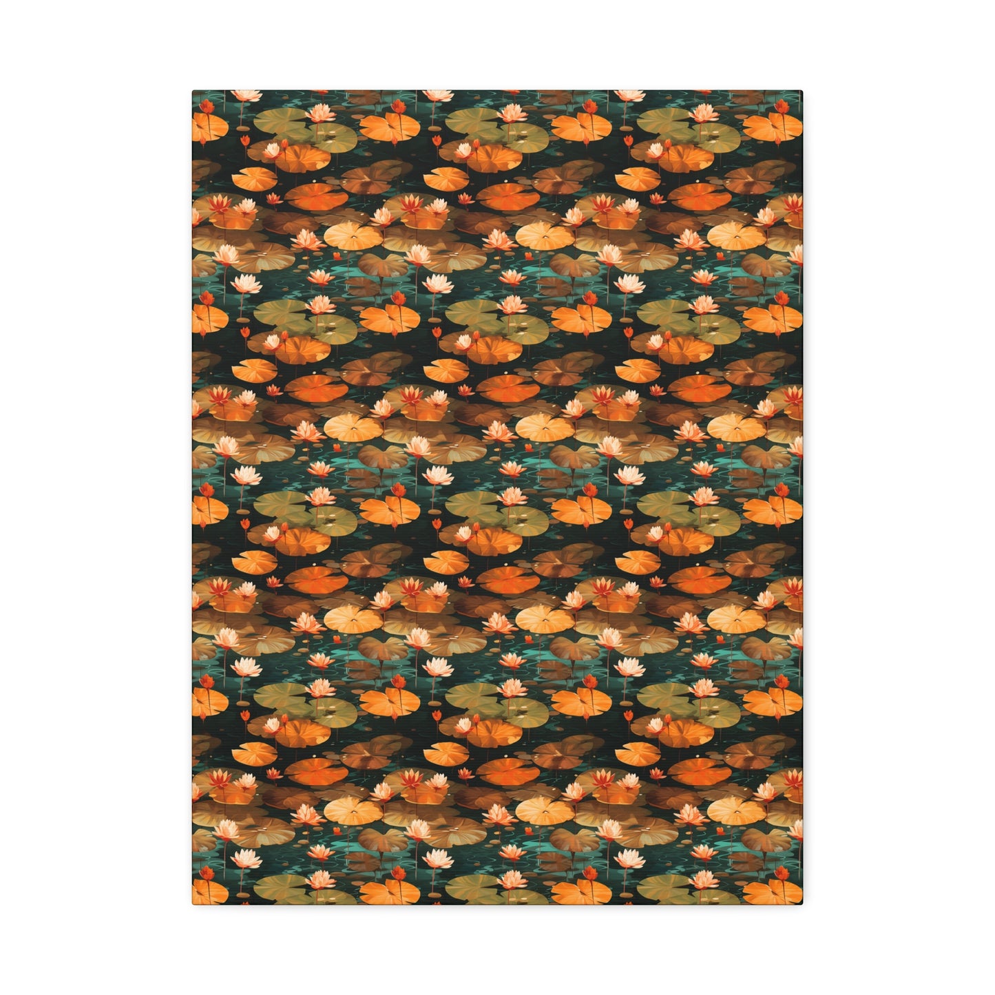 Orange Lotus Whisper: Autumn on the Water - Satin Canvas, Stretched