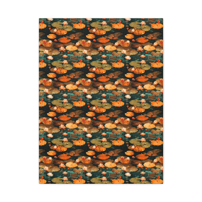 Orange Lotus Whisper: Autumn on the Water - Satin Canvas, Stretched