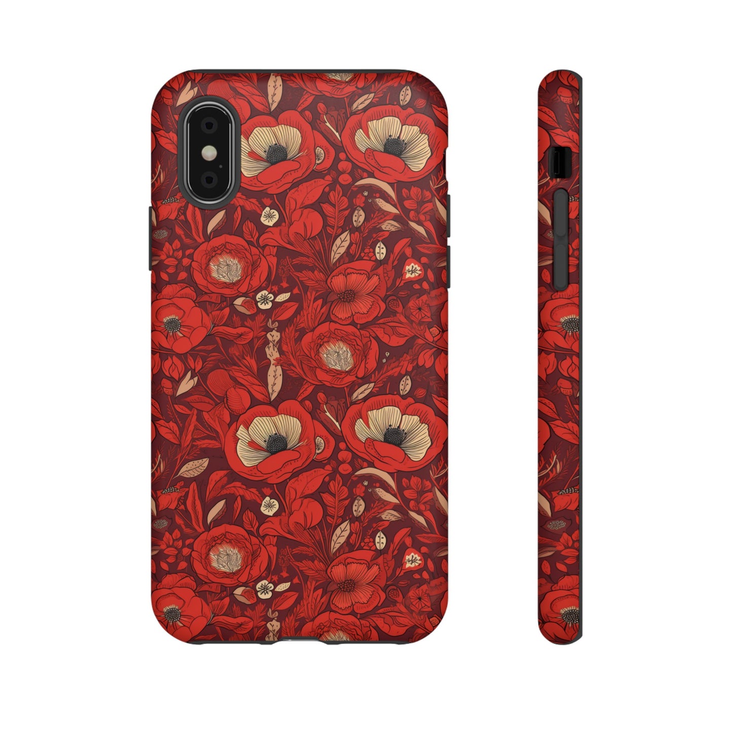 Radiant Spring Blossoms Tough Phone Case - Vibrant Red Floral Design