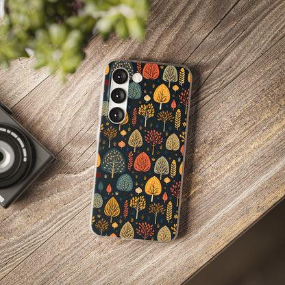 Mid-Century Mosaic: Dappled Leaves and Folk Imagery - Flexible Phone Case