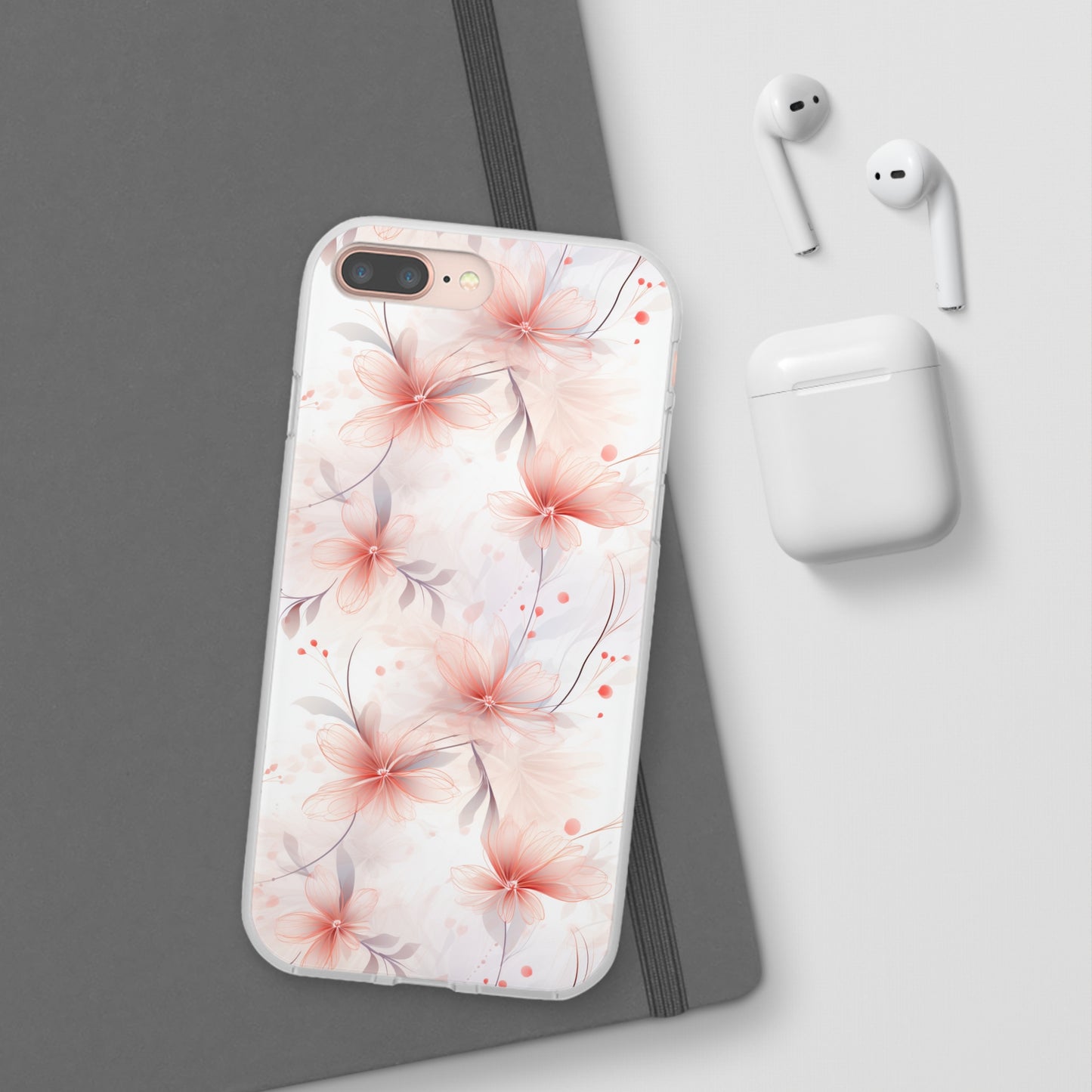 Whispering Petals: Subtle Grey & Pastel Red Gradient Phone Case