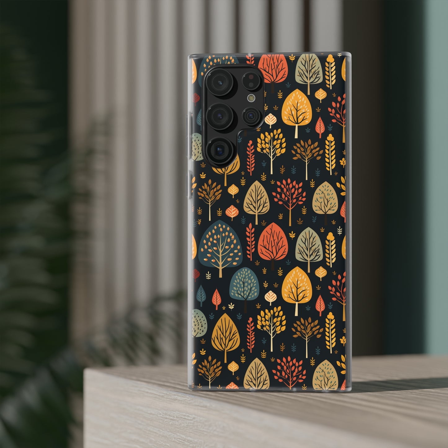 Mid-Century Mosaic: Dappled Leaves and Folk Imagery - Flexible Phone Case