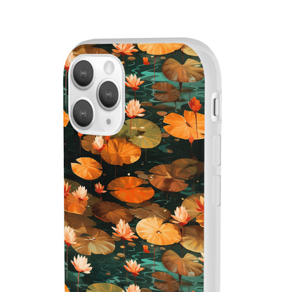 Orange Lotus Whisper: Autumn on the Water - Flexible Phone Case