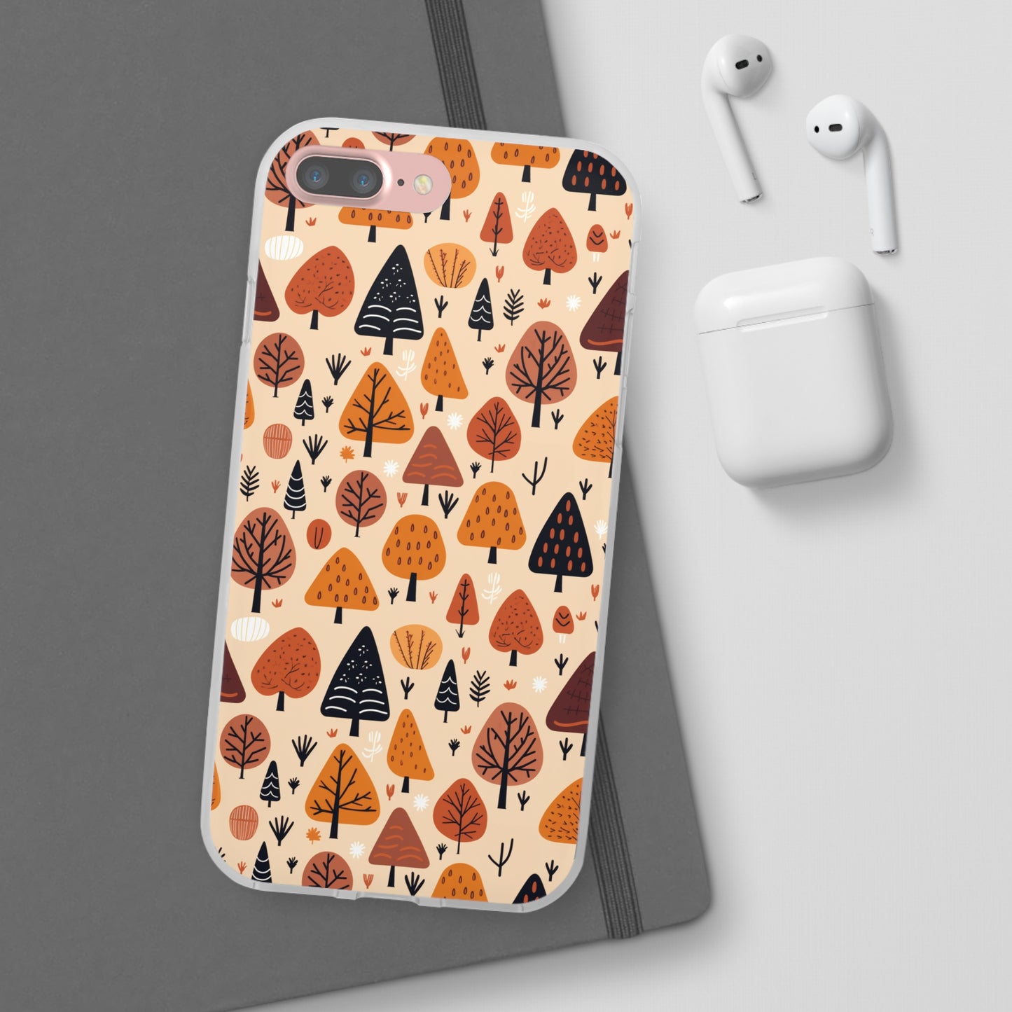 Terracotta Tree Tapestry: A Playful Autumn Mosaic - Flexible Phone Case