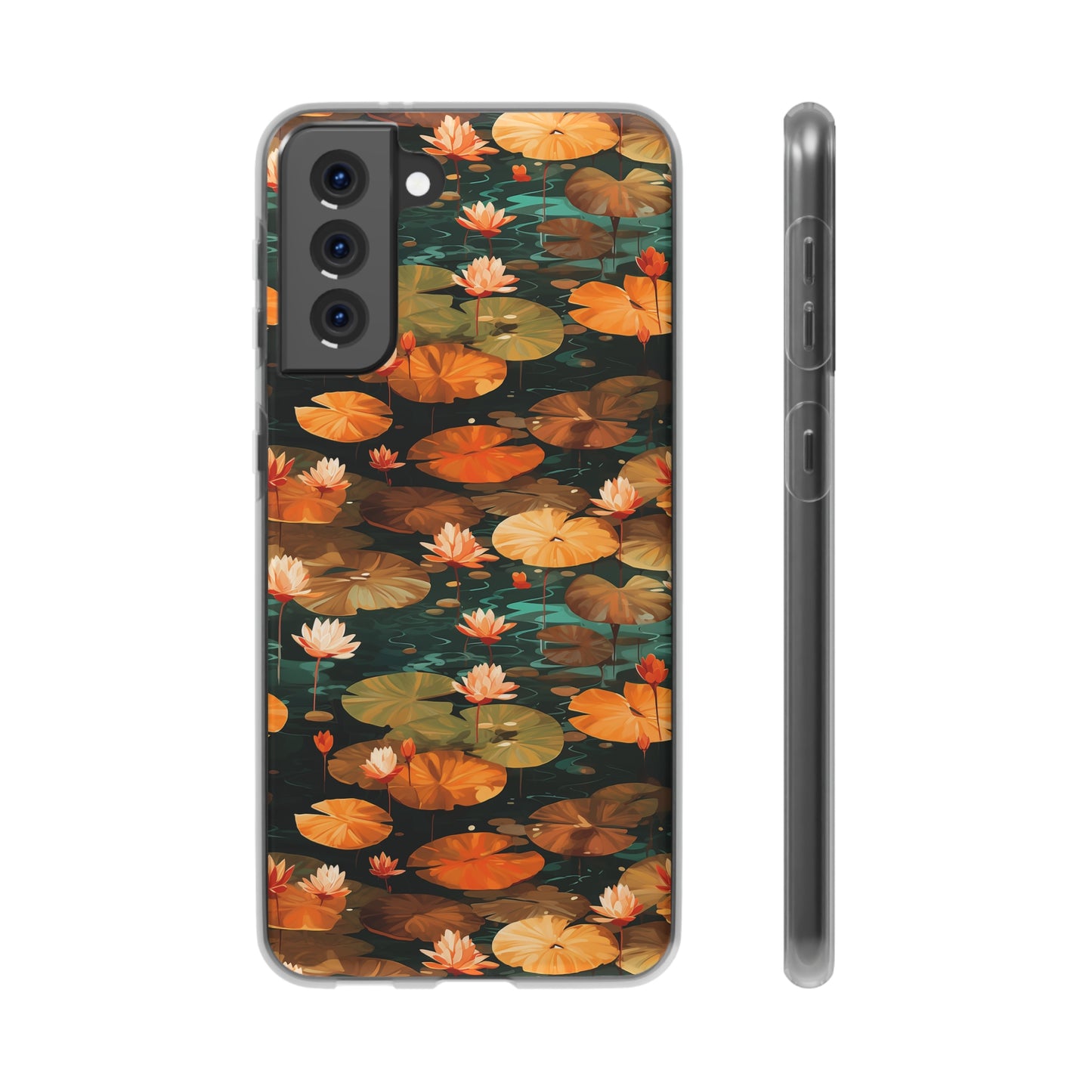 Orange Lotus Whisper: Autumn on the Water - Flexible Phone Case