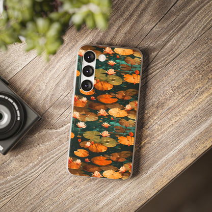 Orange Lotus Whisper: Autumn on the Water - Flexible Phone Case