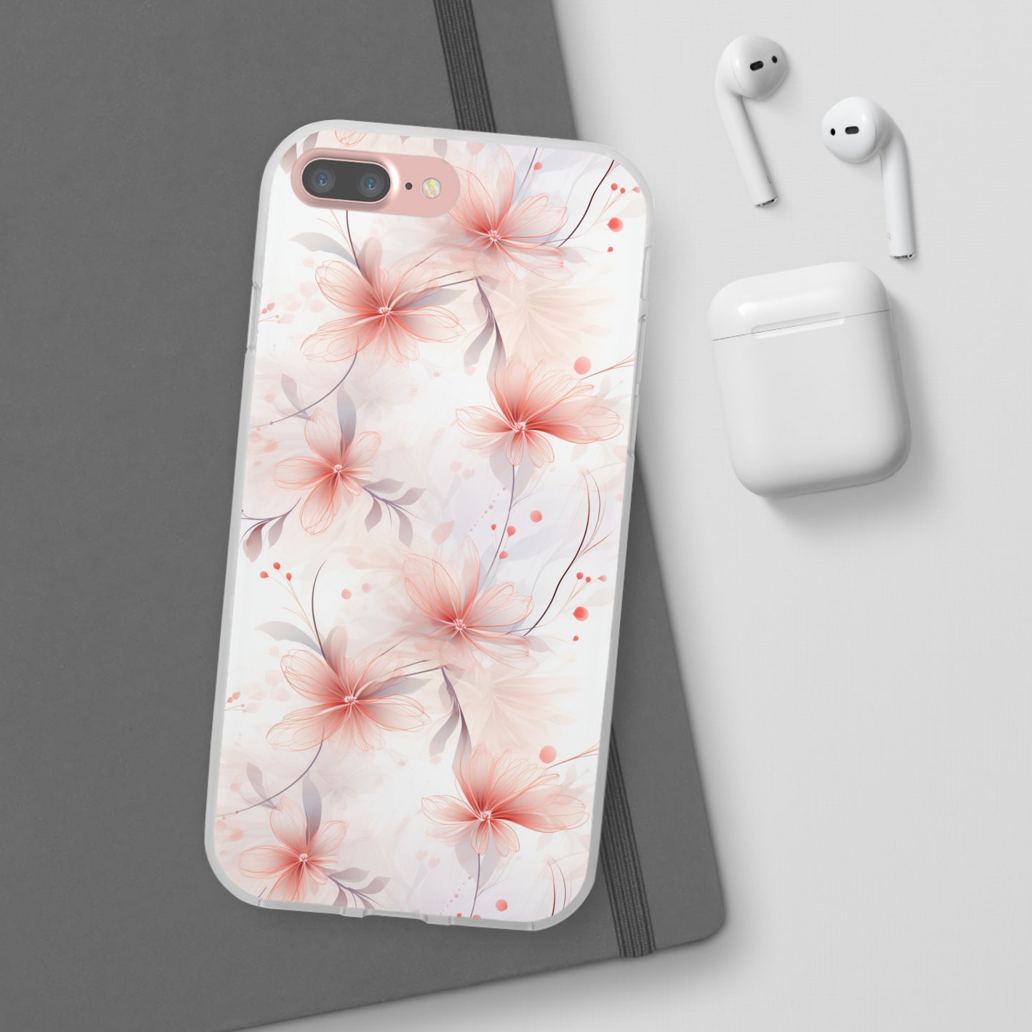 Whispering Petals: Subtle Grey & Pastel Red Gradient Phone Case