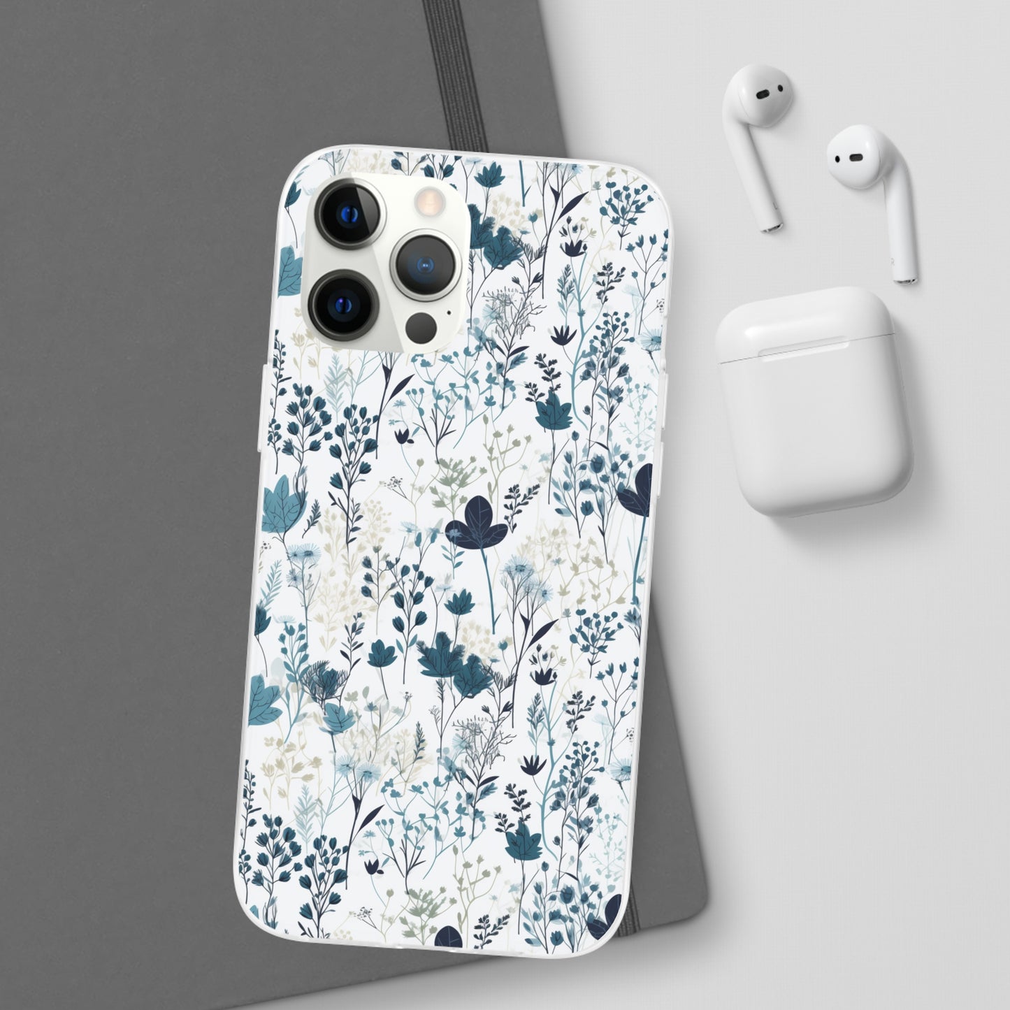 Serene Blue Wildflower Phone Case - Elegant White Background Design - Spring Collection - Flexi Cases Phone Case Pattern Symphony iPhone 12 Pro Max  