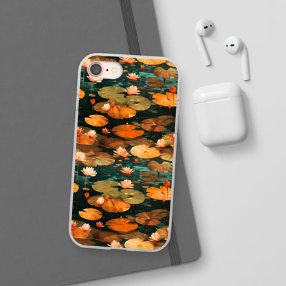 Orange Lotus Whisper: Autumn on the Water - Flexible Phone Case