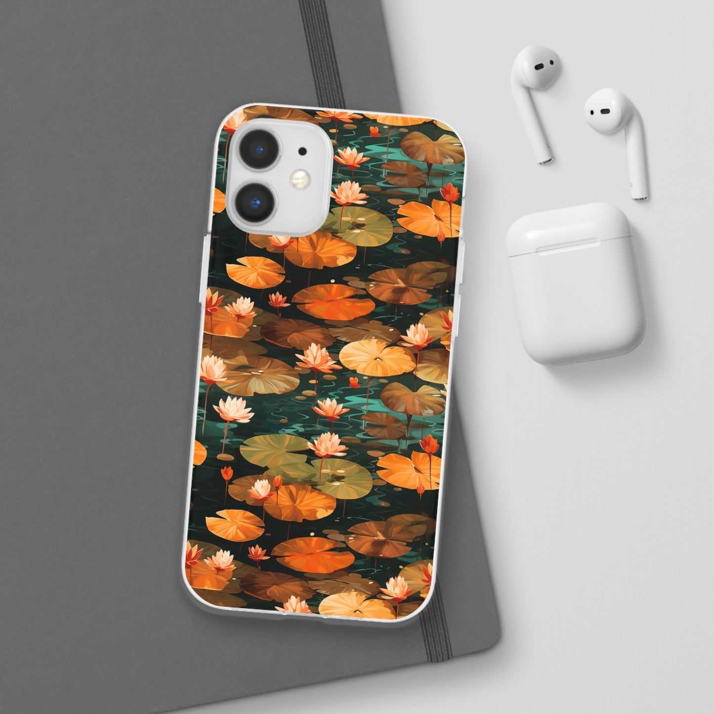 Orange Lotus Whisper: Autumn on the Water - Flexible Phone Case